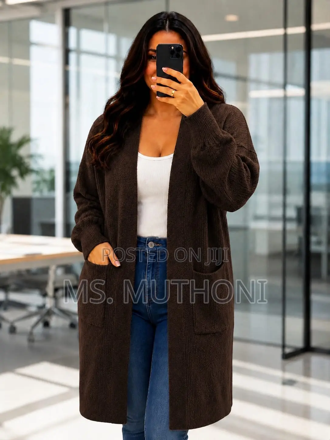 Longline Knit Cardigan With Functional Pockets,