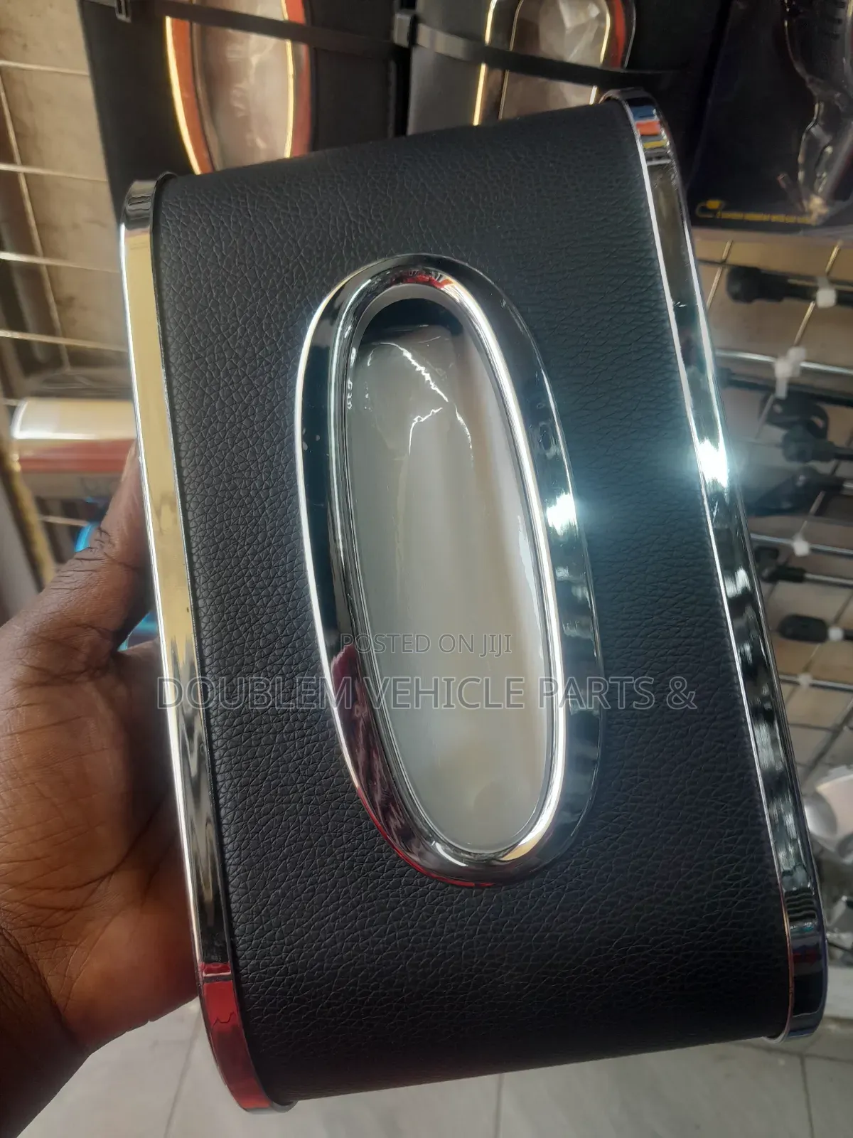 Universal Car Tissue Serviette Box/Holder Leather Chrome/Gold Coated