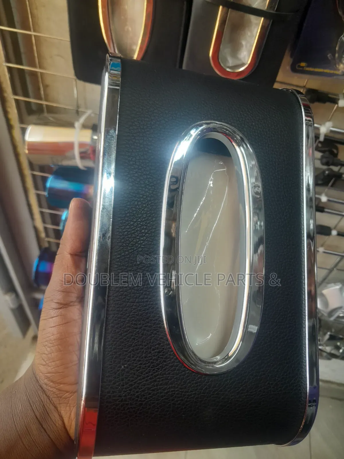 Universal Car Tissue Serviette Box/Holder Leather Chrome/Gold Coated