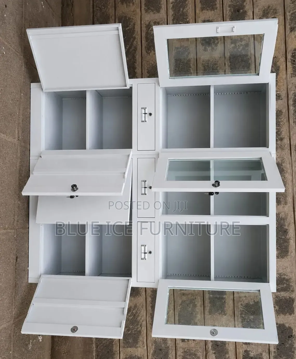 4 Door Steel Office Cabinet With Glass Doors – Lockable Filing/Storage