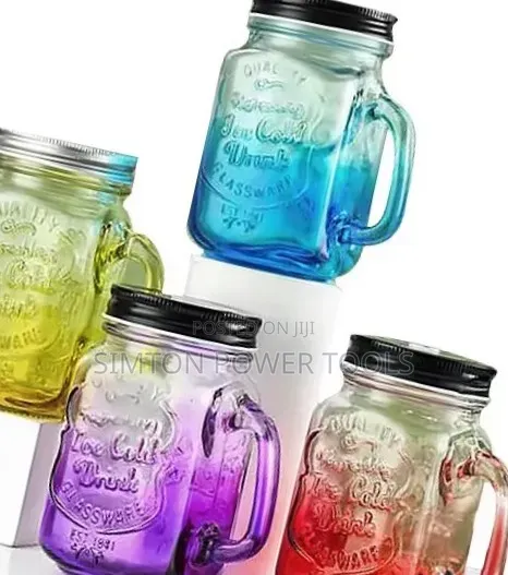 Vintage-Style Glass Mason Jar Mugs With Sturdy Side Handles,