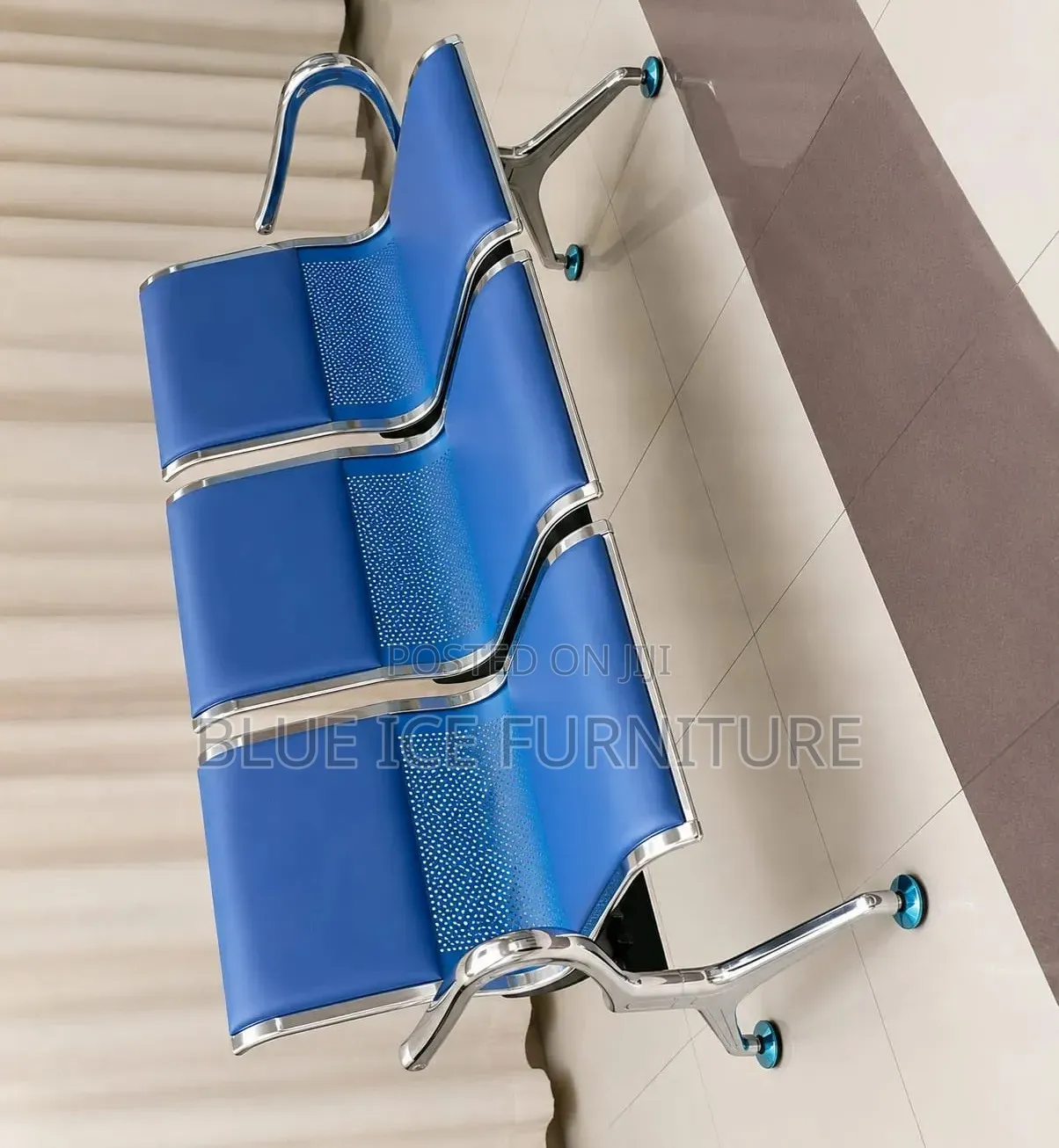 Office Reception Bench Chair – Blue Silver