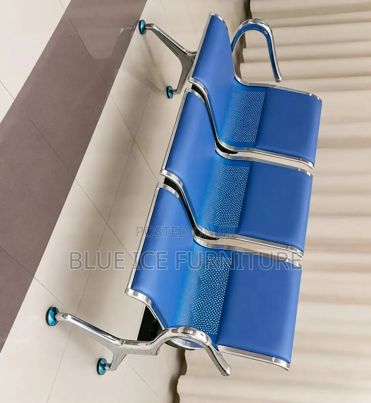 Office Reception Bench Chair – Blue Silver