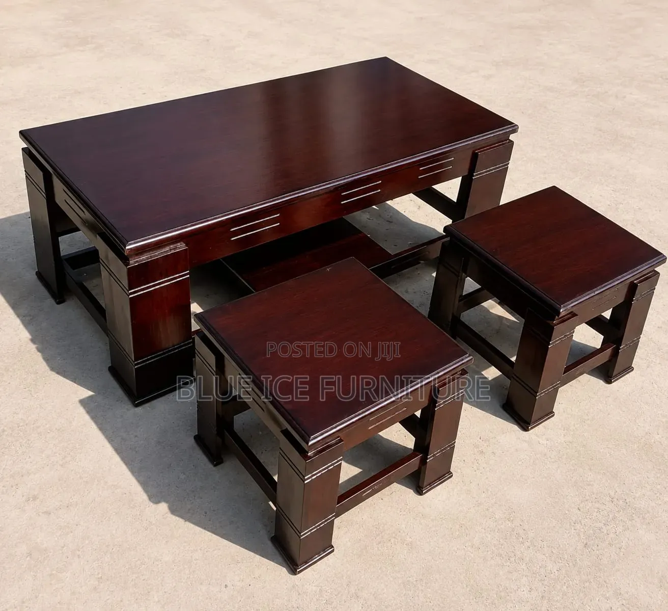 Wooden Coffee Table With 2 Matching Stools - Durable