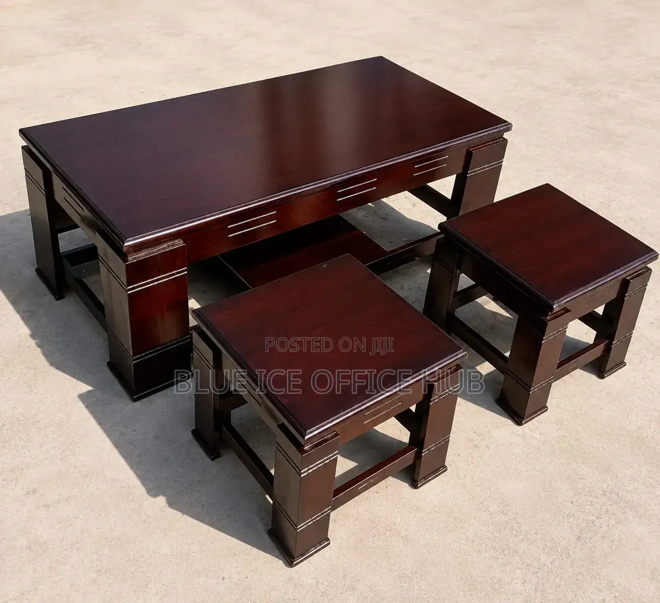 Wooden Coffee Table With 2 Matching Stools - Durable