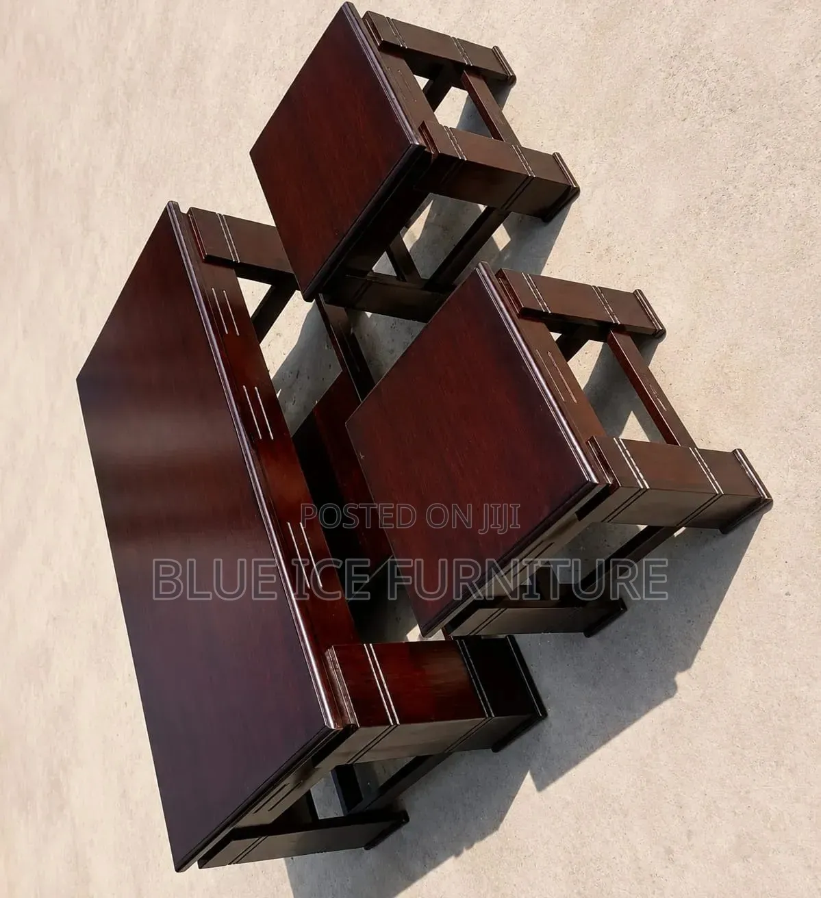 Wooden Coffee Table With 2 Matching Stools - Durable