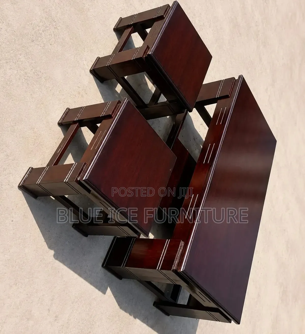 Wooden Coffee Table With 2 Matching Stools - Durable