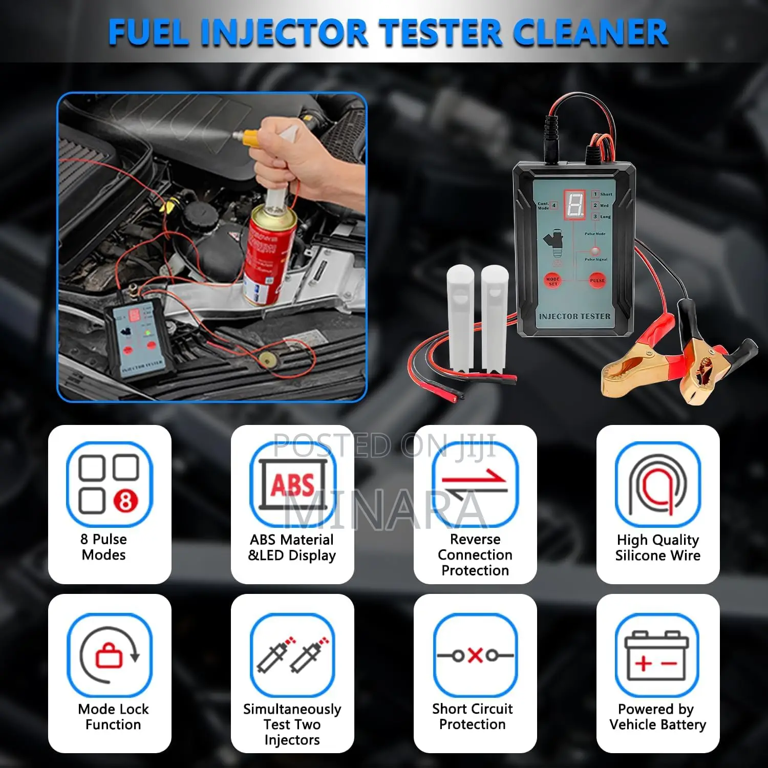 Fuel Injector Cleaner Tester Kit, 2 Adapters, 8 Pulse Modes, Petrol