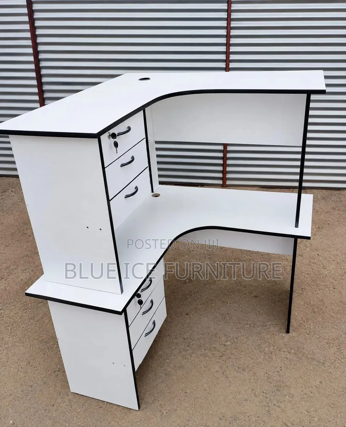 White L-Shaped Office Desk With Lockable Drawers