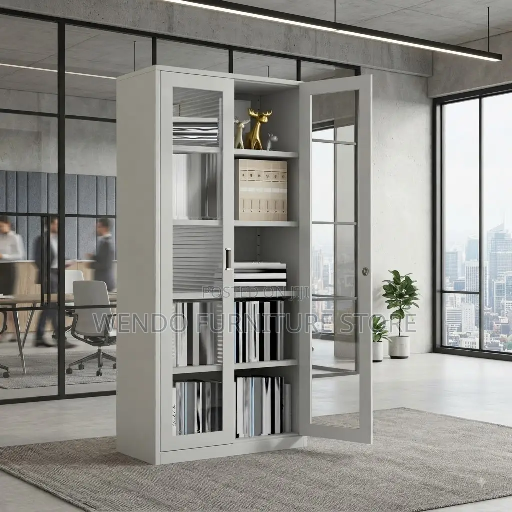 Office Cabinet; Glass Front Two Doors Executive Files Cabinet