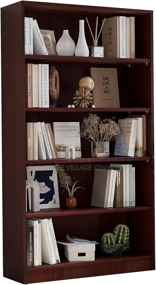 Bookshelf; 5 Shelves Open Sturdy Wooden Bookshelf