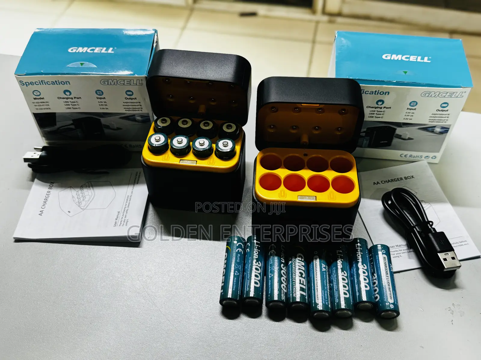8-Port AA Battery Charger and 3000mWh Rechargeable Batteries