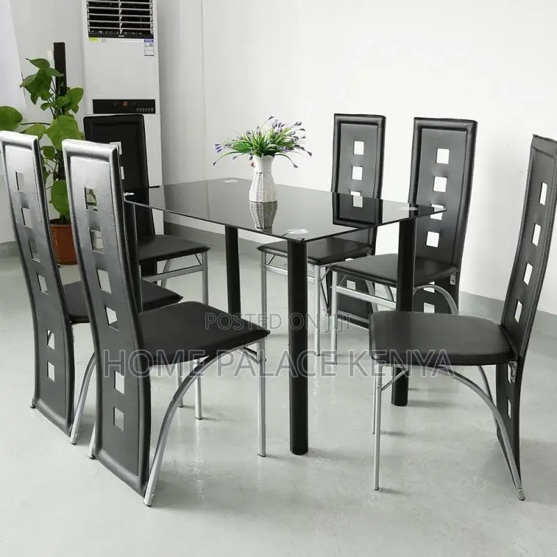 Dining Set; Complete 6 Seater Glass Top Dining Table and Chairs Set
