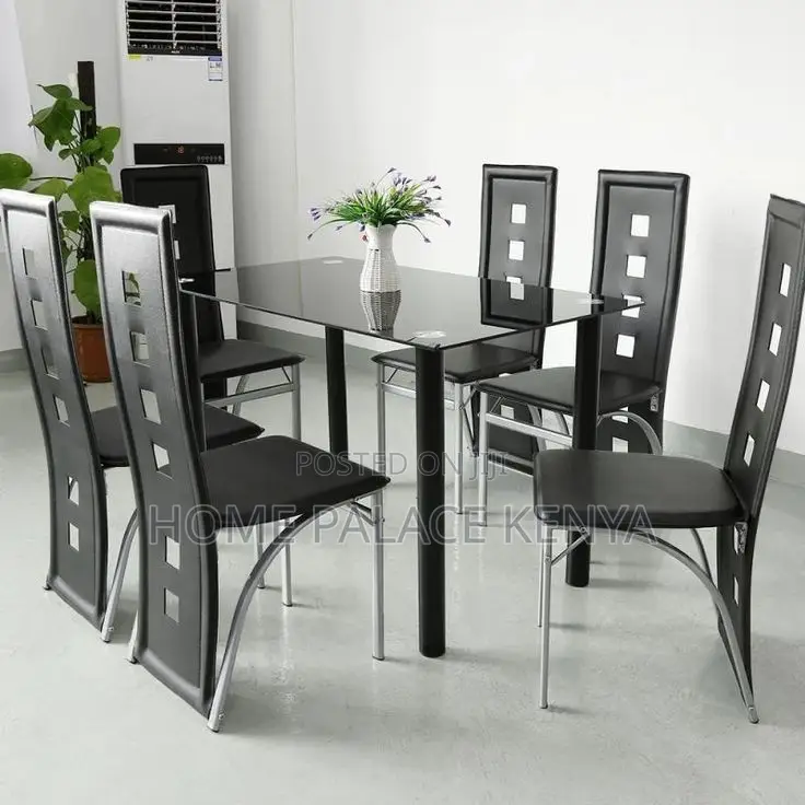 Dining Set; Complete 6 Seater Glass Top Dining Table and Chairs Set