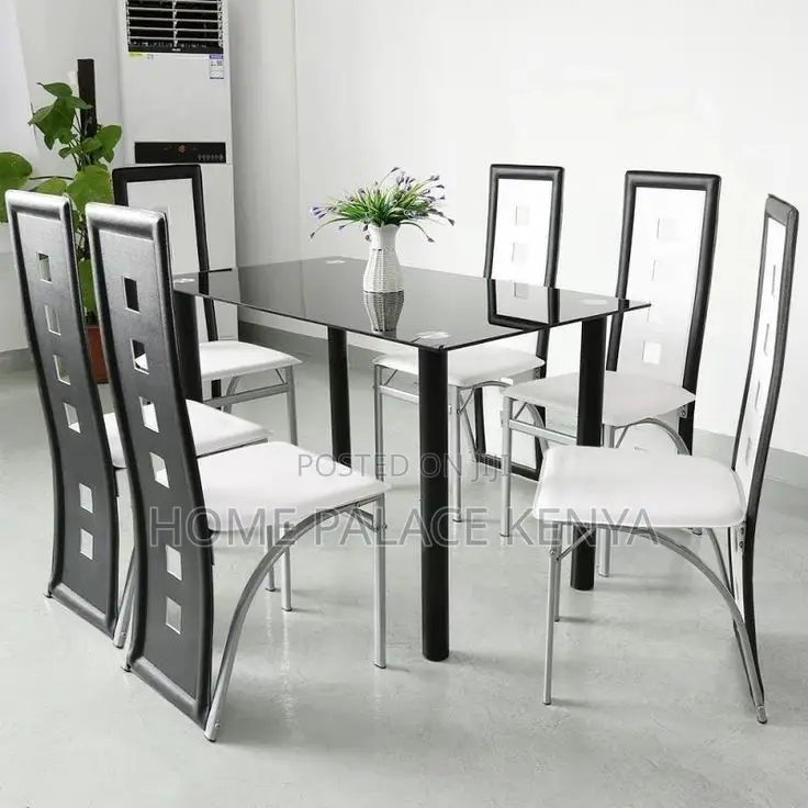Dining Set; Complete 6 Seater Glass Top Dining Table and Chairs Set