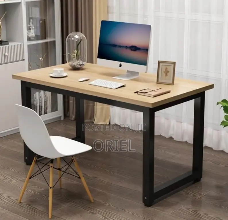 Office Desk : Metal Frame Wooden Top Home Office Study Computer Desk