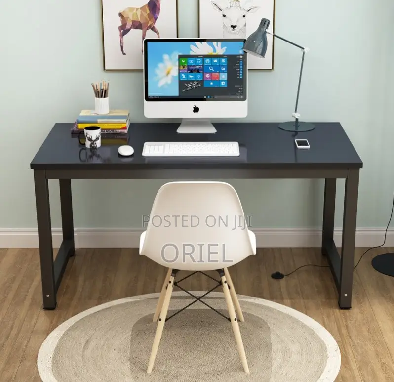 Office Desk : Metal Frame Wooden Top Home Office Study Computer Desk