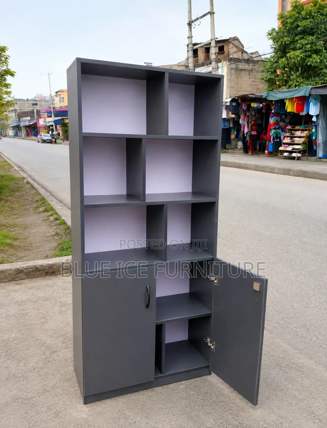 Modern Open Bookshelf Cabinet With Storage Doors