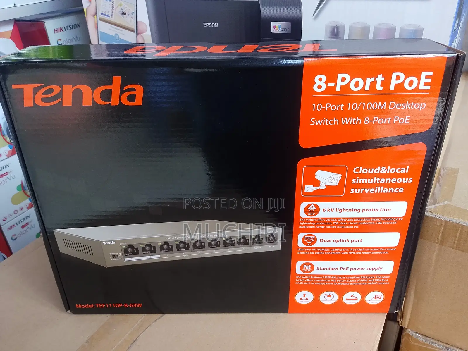 Tenda 63W 8-Port PoE Switch for CCTV Cameras
