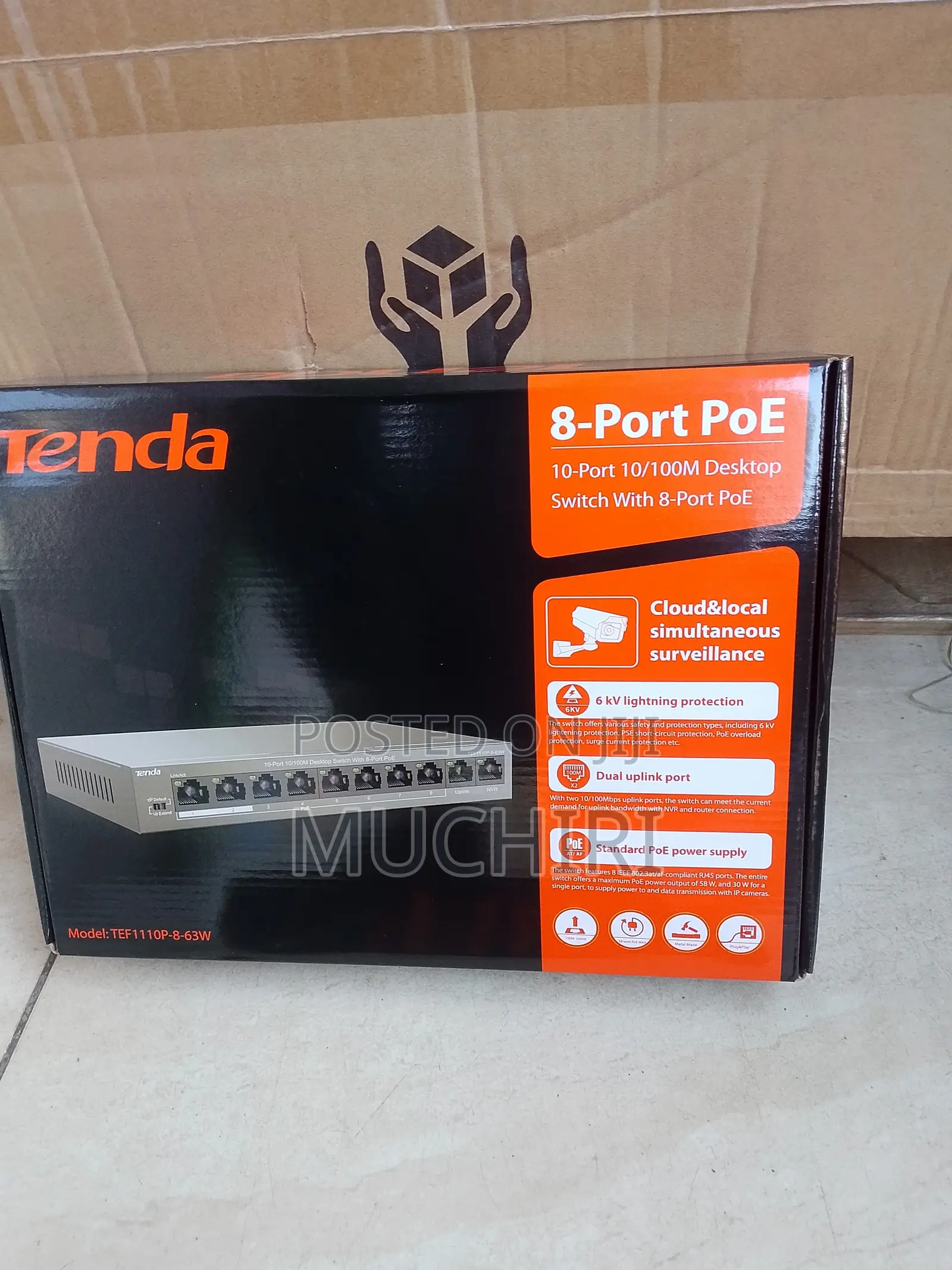 Tenda 8port PoE Switch for IP Cameras 2 Gigabit Uplinks TEF1105P-4-63W