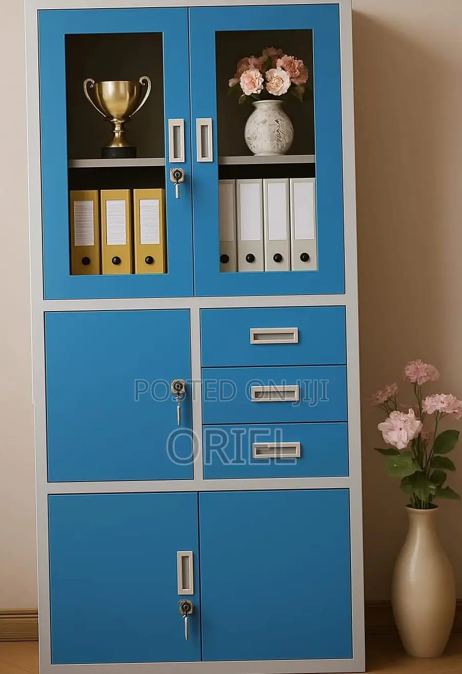 Office Cabinet : Blue Cabinet for Storage With in-Built Safe