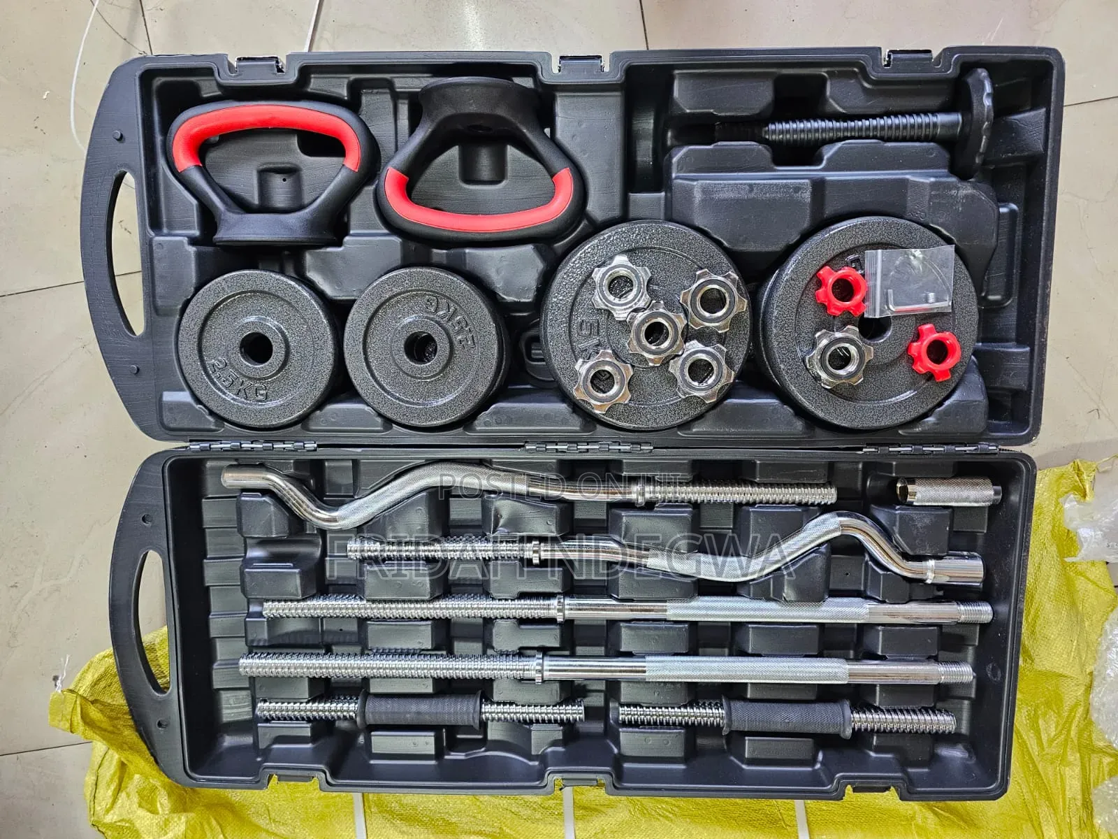 *58KG Adjustable Dumbbell and Barbell Set With Case. (58Kg York)