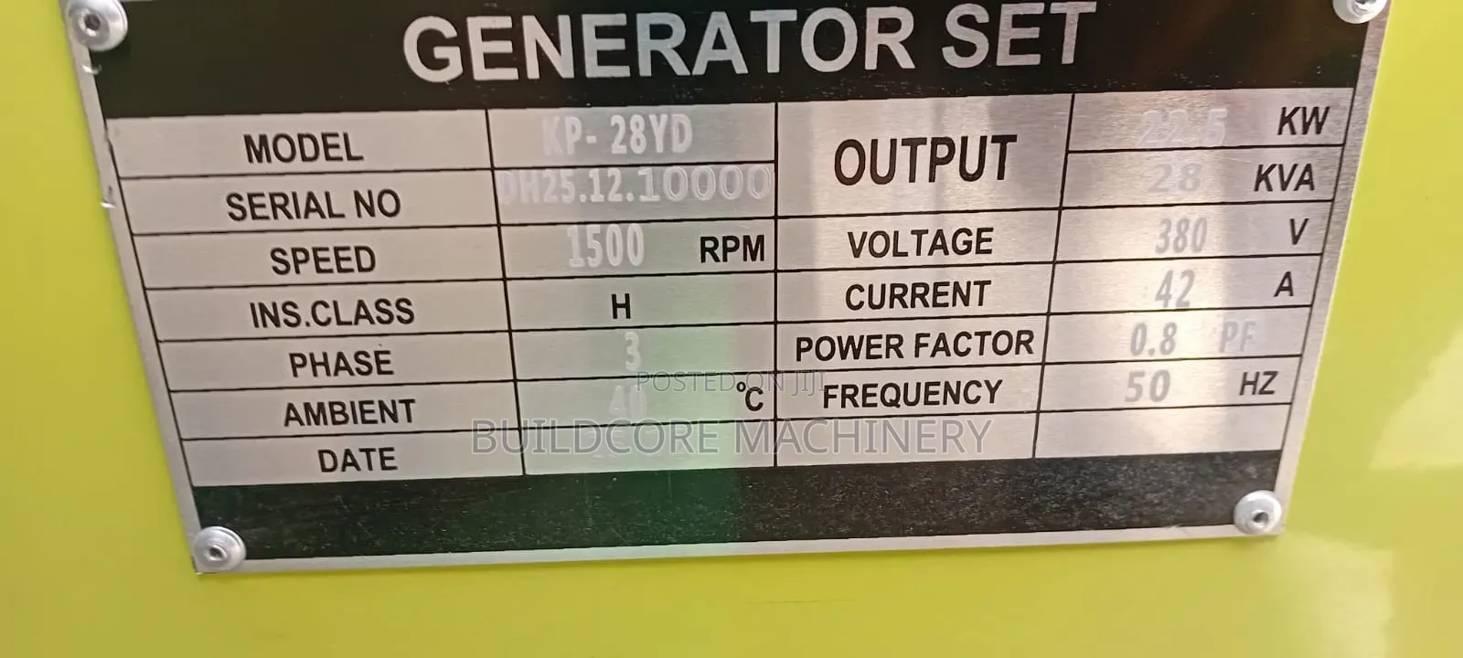 KP-28YD 22.5kw 28kva Three Phase 4cylinder Water Cool Engine