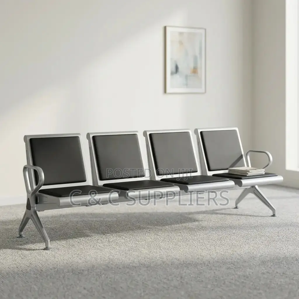 4-Link Black Padded Airport Bench.