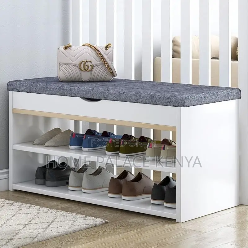 Shoe Storage; Modern Entryway Shoe Rack With Padded Cushion Seat