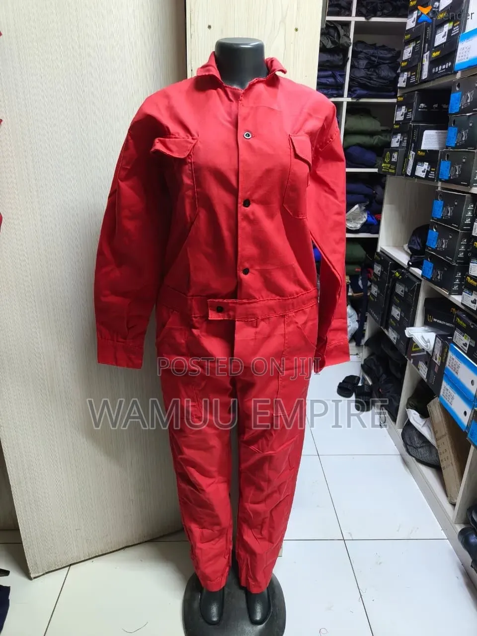 Red Button-Up Industrial Work Coverall