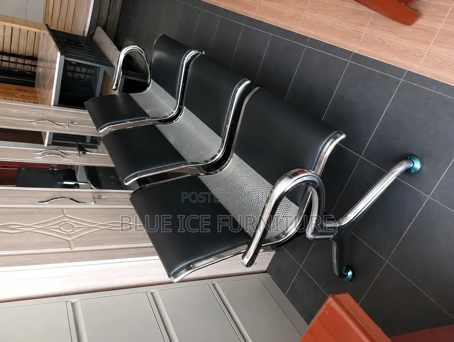 Office 3 Seater Waiting Chair With Chrome Frame