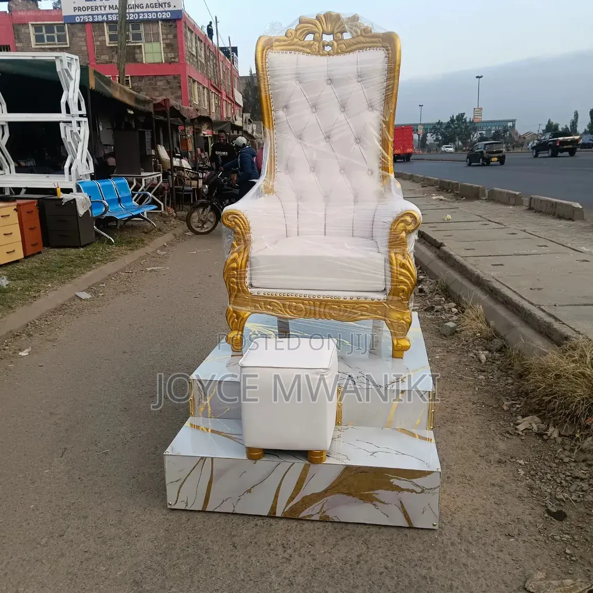 Pedicure Antique Chair, Foot Stool and a Laminated Marble Podium