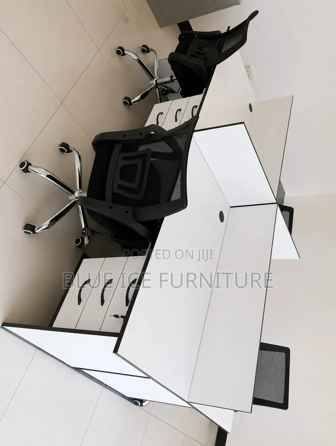 White 4 Way Office Workstation With Drawers Partition Panels