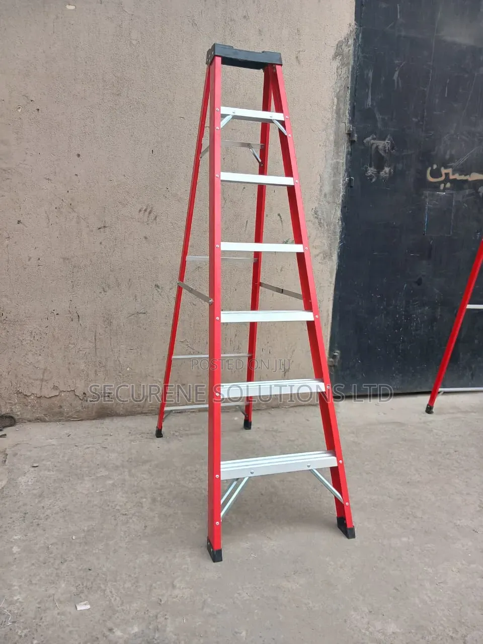 7-Step Non-Conductive Red Fiberglass Step Ladder