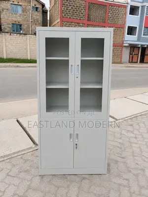 Steel Office Filing Cabinet With Glass Doors – Lockable Storage Cabine