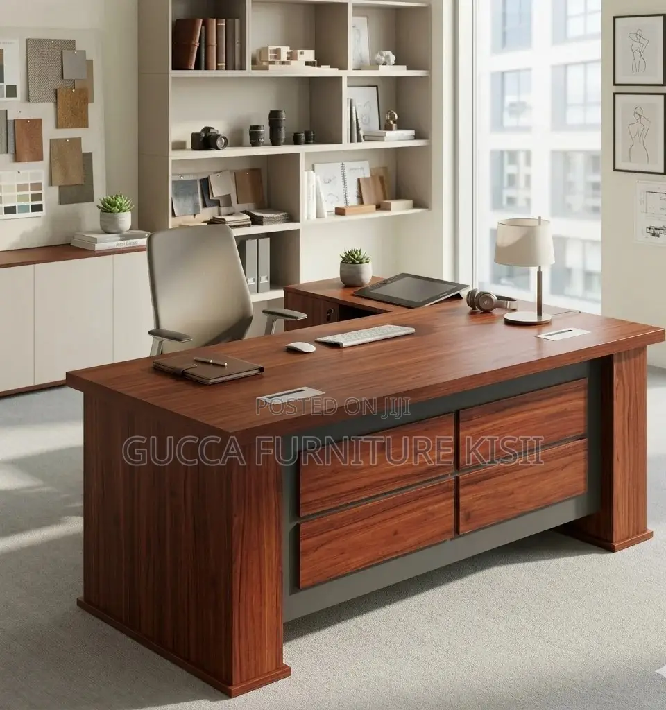 Office Desk; 1.6M Brown L-Shaped Office Desk