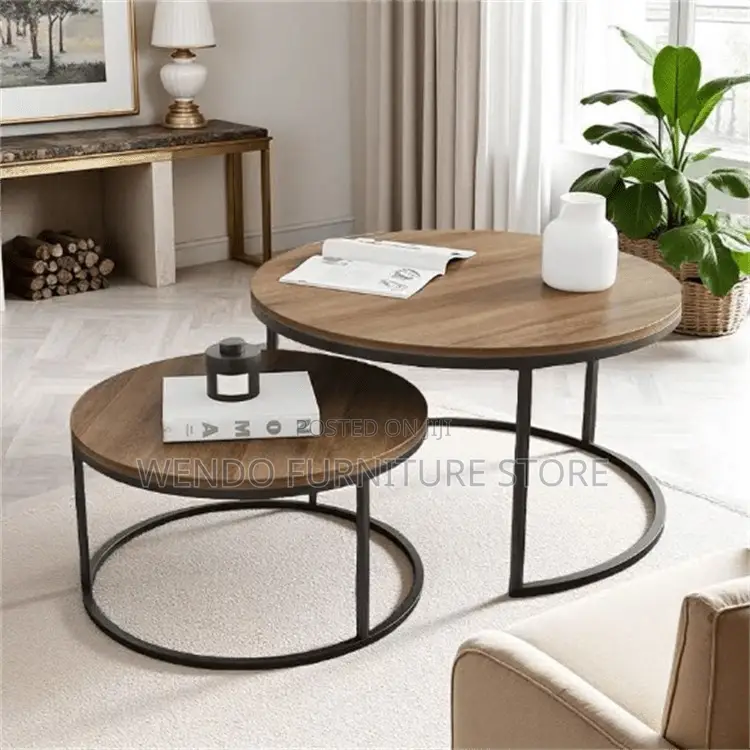 Coffee Table; Round Dual Coffee Table With Top Wood