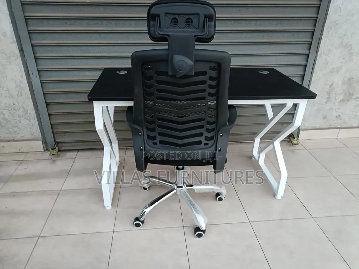 Practical Egornomic Chair With Headrest and Metallic Study Table