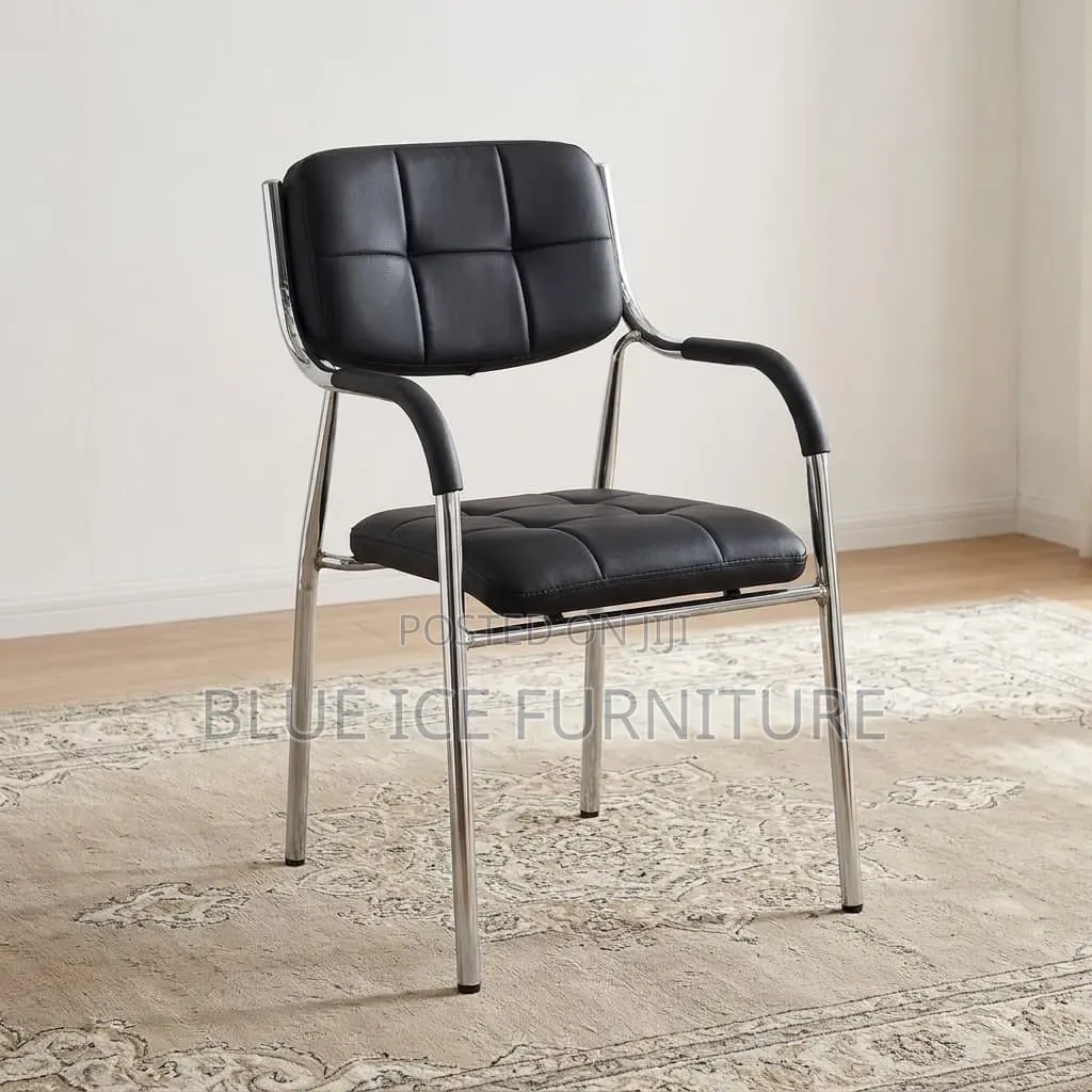 Black Leather Office Visitor Chair With Armrests
