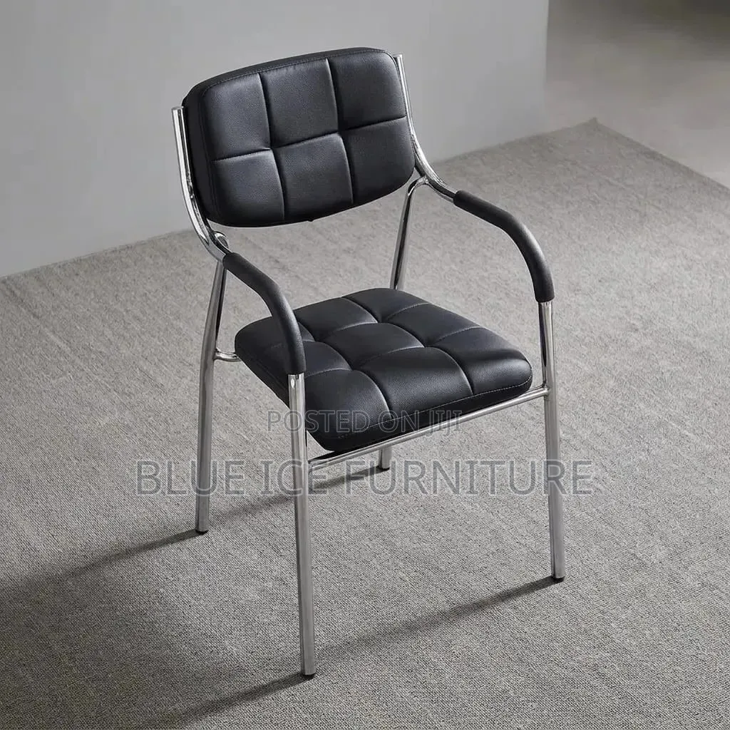 Black Leather Office Visitor Chair With Armrests