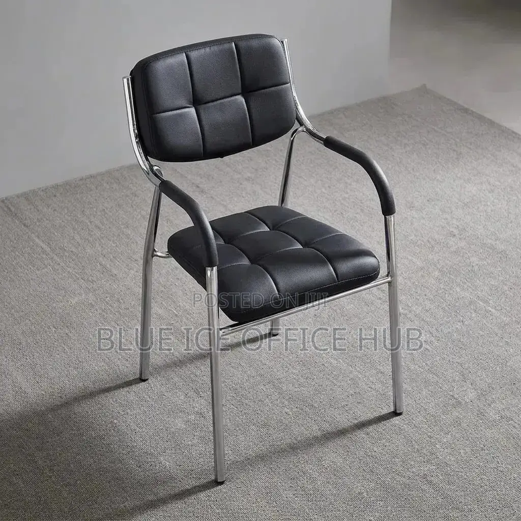 Black Leather Office Visitor Chair With Armrests