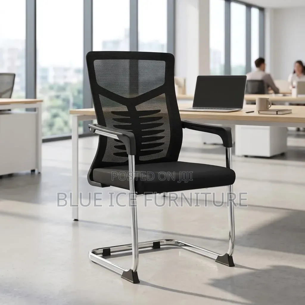 Black Mesh Office Visitor Chair With Chrome Frame Armrests