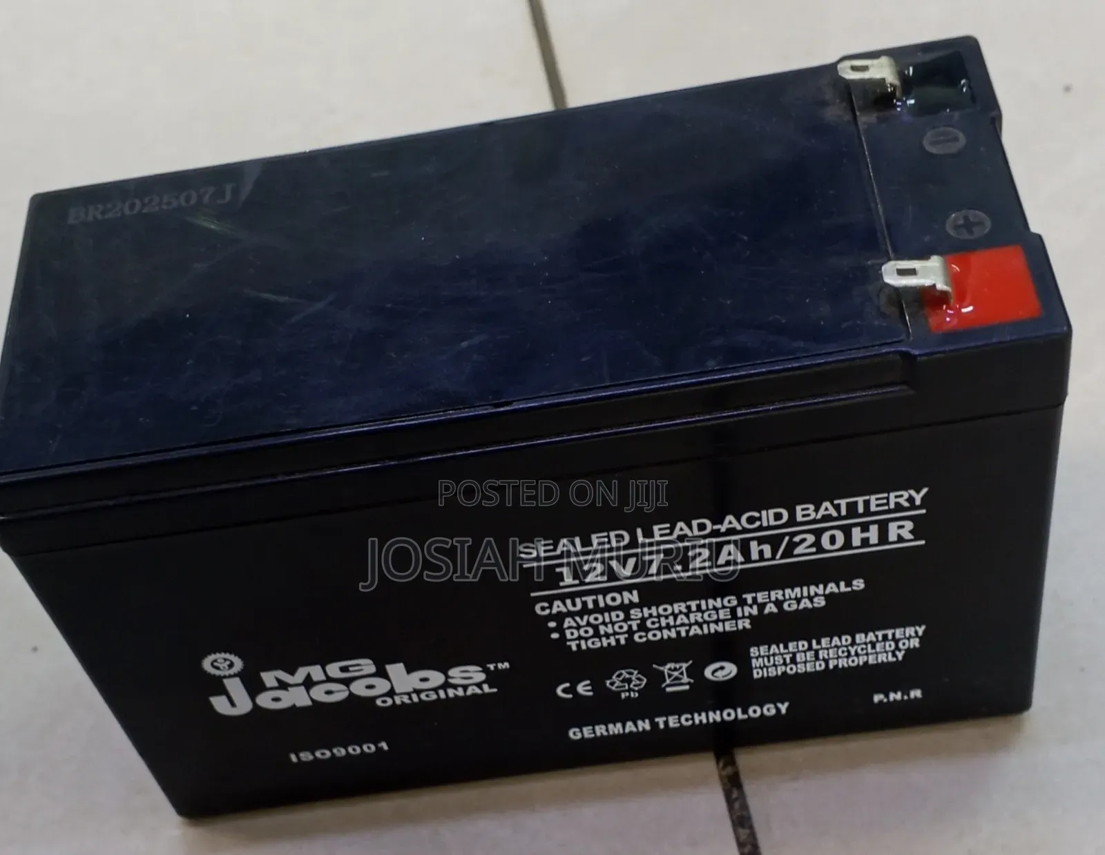 12v 7.2 Ah MG Jacobs Emergency Power Battery