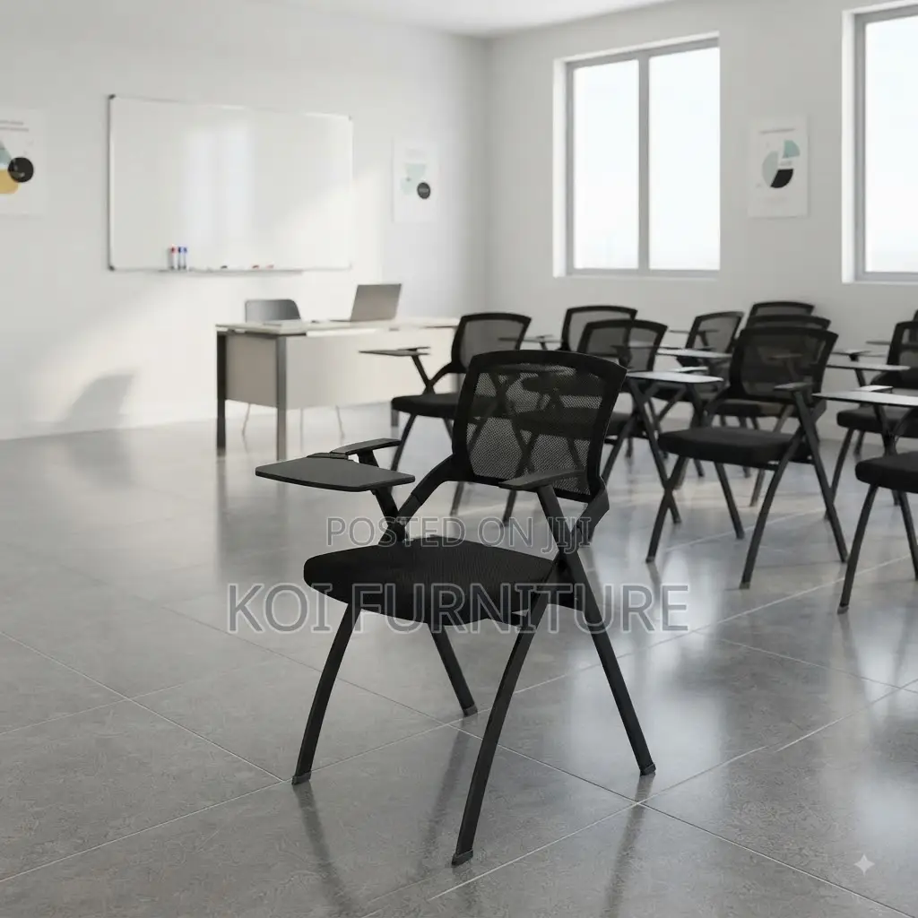 Office Chairs; Black Plastic Folding Chairs With Bookpad
