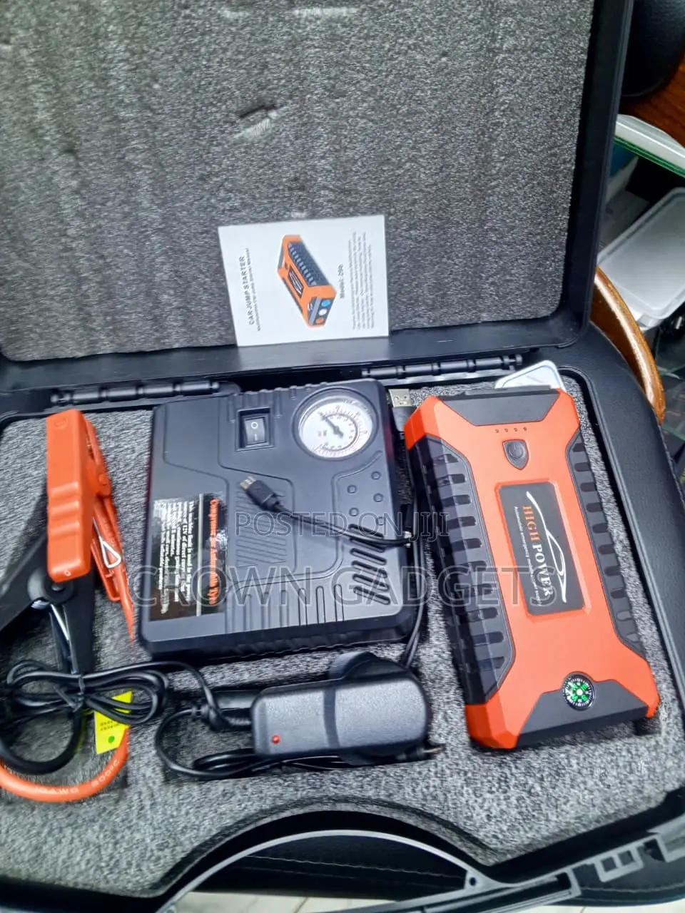 12V Portable Car Jump Starter With Air Pump, USB LED Light