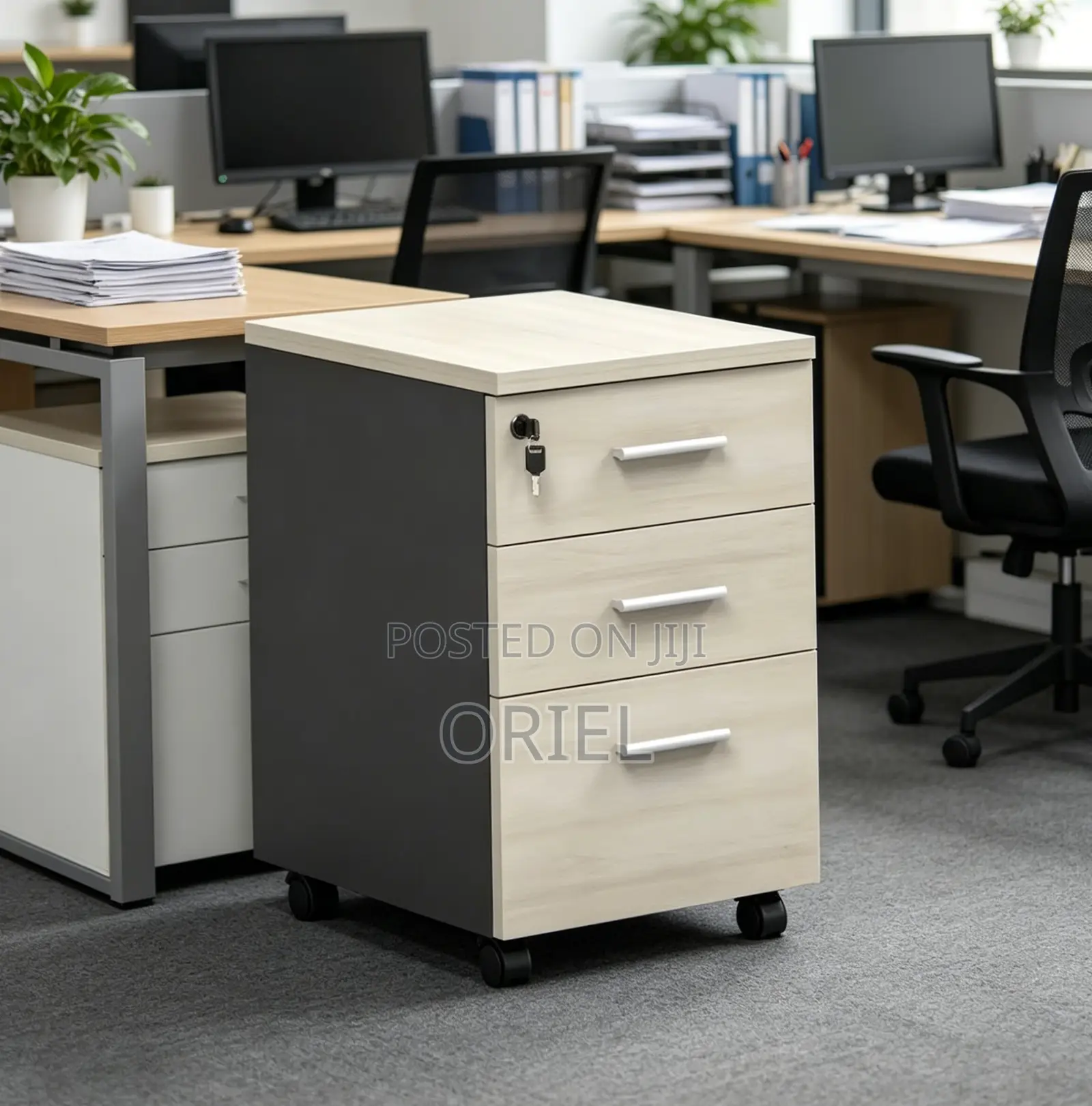 Office Cabinet : Wooden Vertical 3-Drawer File Cabinet