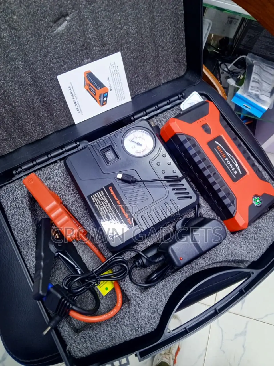 Portable Car Emergency Jump Starter With Tire Inflator Power Bank
