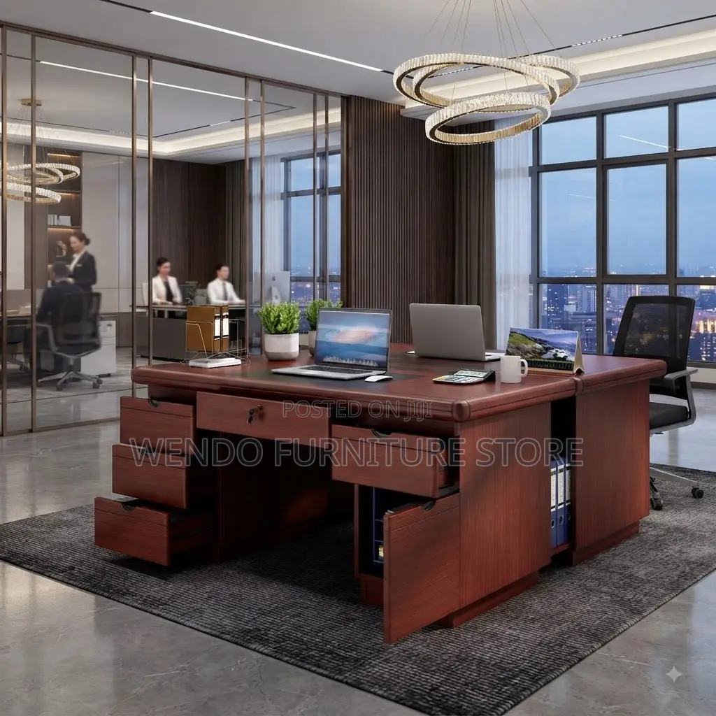 Office Desk; 140cm Executive Mahogany Desk With Lockable Drawers