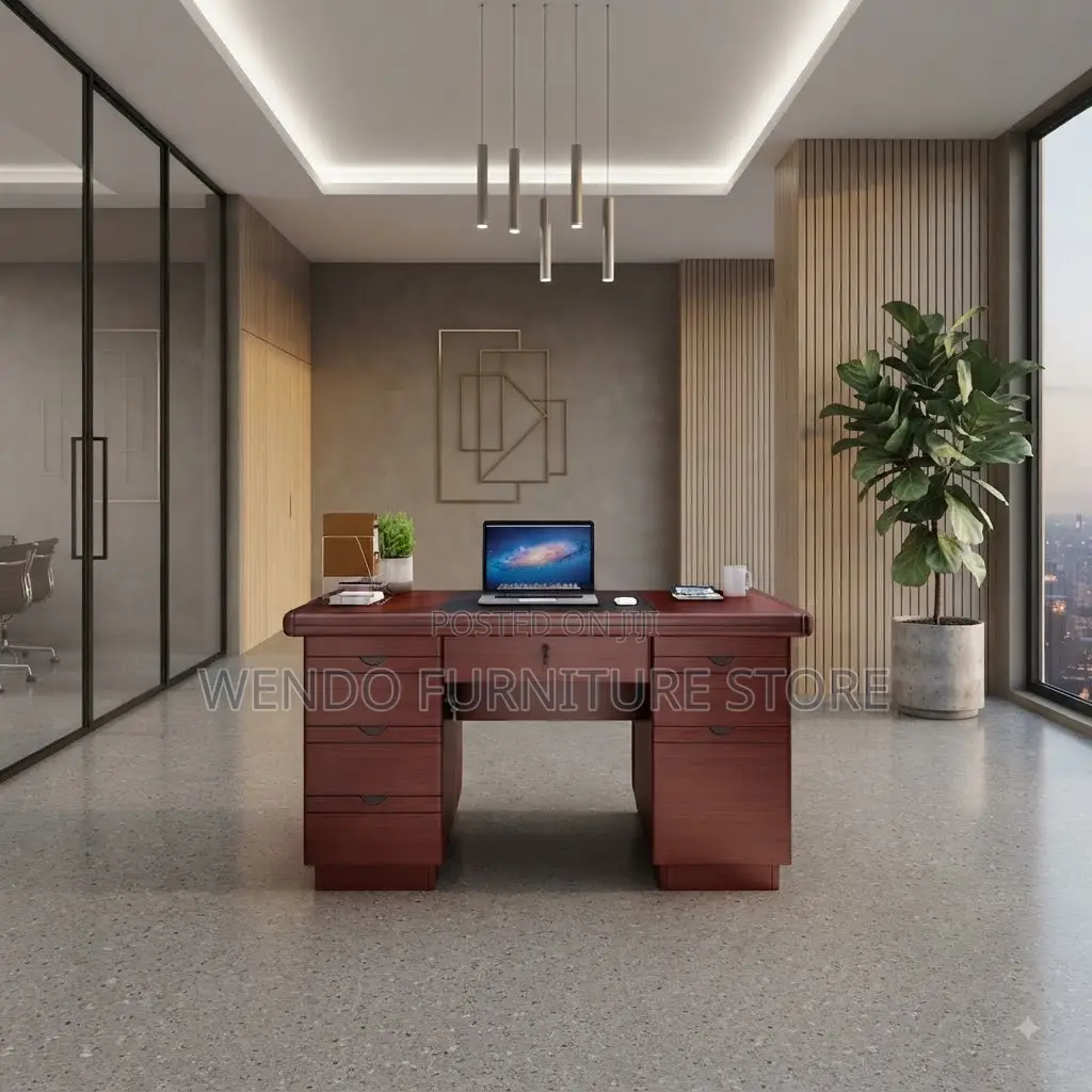 Office Desk; 140cm Executive Mahogany Desk With Lockable Drawers