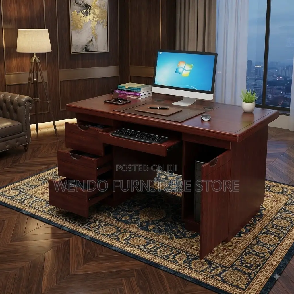 Office Desk; 140cm Executive Mahogany Desk With Lockable Drawers